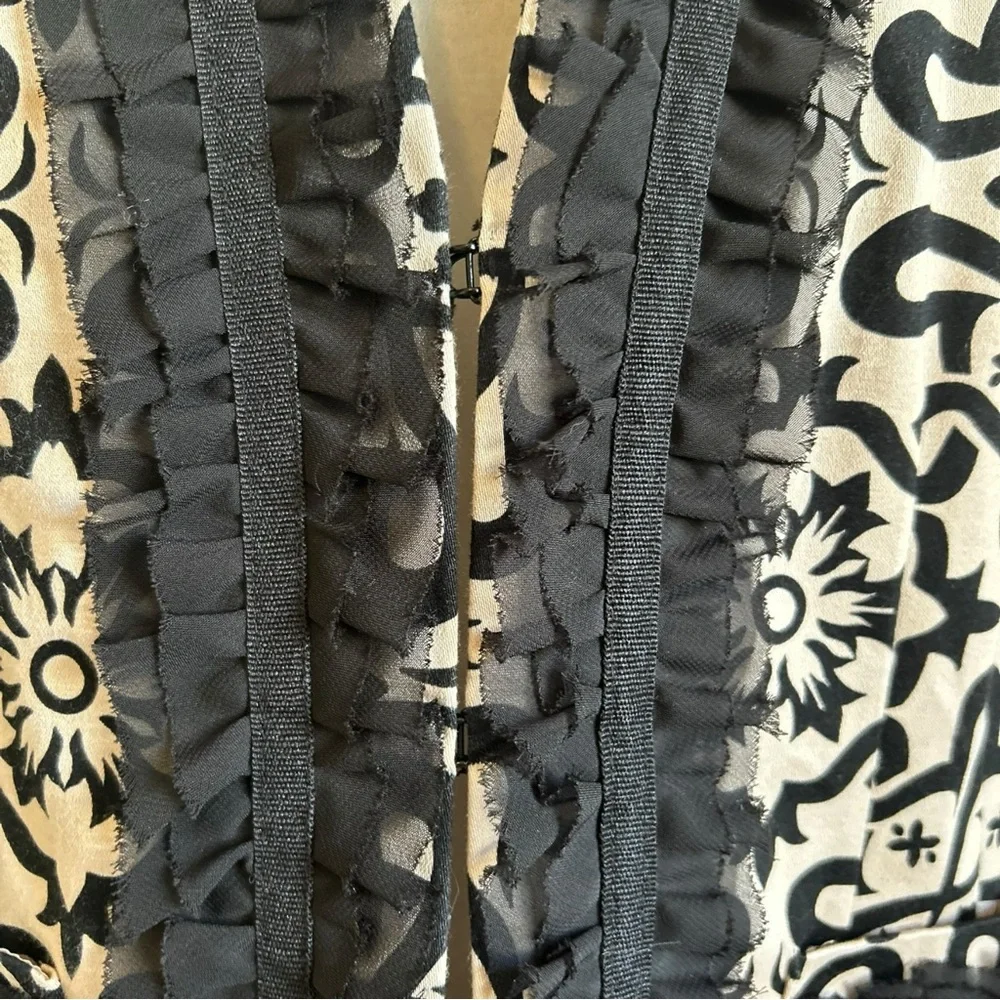 Marisa Christina Evening Blazer Jacket Womans XL Black Beige Floral Pockets Trim - Picture 9 of 16